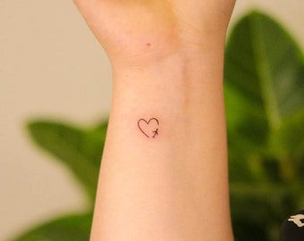 Heart Plane - Natural Temporary Tattoo | 2-week tattoo | Semi Permanent Tattoo
