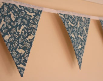 Handmade Bunny Fabric Bunting: Blue Cream Spring Decor