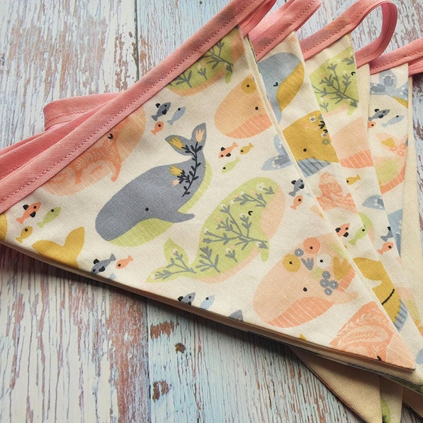 Handmade Whale Bunting: Ocean Nursery Decor, Sea Creature Garland