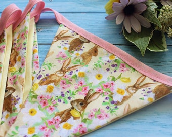 Handmade Floral Fabric Bunny Bunting: Nursery Garland