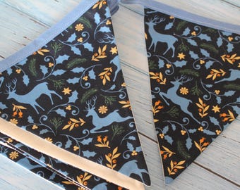 Blue & Gold Reindeer Christmas Bunting: Winter Garland
