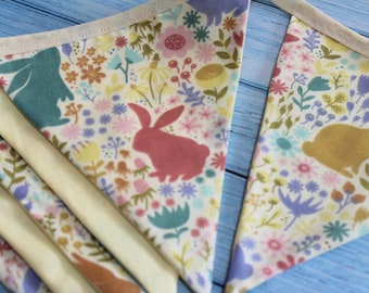 Bunny Fabric Bunting: Floral Spring Nursery Decoration.