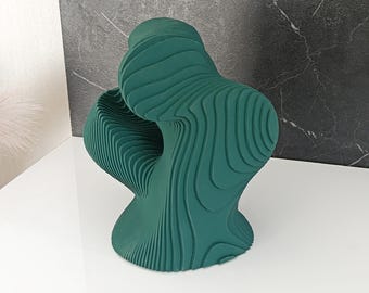Modern Abstract Wood Sculpture: Green Layered Art Statue