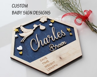 Personalized Baby Stats Sign | Wooden Hospital Name Sign | Baby Name Announcement