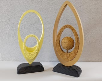 Modern Abstract Wood Sculpture Set: Geometric Desk Decor, Custom Color