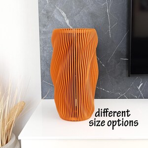 Modern Orange Parametric Wood Vase: Sculptural Home Decor Art