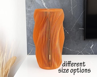 Modern Orange Parametric Wood Vase: Sculptural Home Decor Art