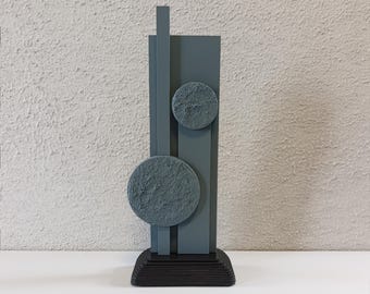 Abstract Wood Sculpture: Concrete Texture, Custom Color, Minimalist Decor
