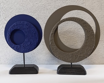 Concrete Texture Circle Sculpture: Modern Abstract Tabletop Art