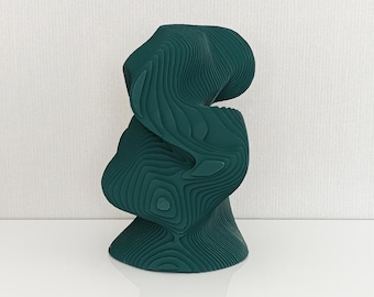 Green Wood Abstract Sculpture: Geometric Layered Modern Art