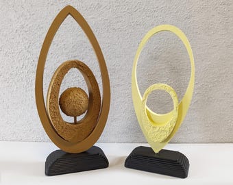 Modern Abstract Wooden Sculptures – Geometric Freestanding Art Objects, Handcrafted Wood Decor, Unique Tabletop Accents