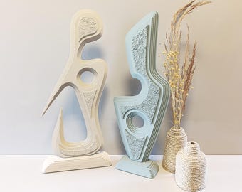 Modern Abstract Wood Sculpture Set: Textured Minimalist Art