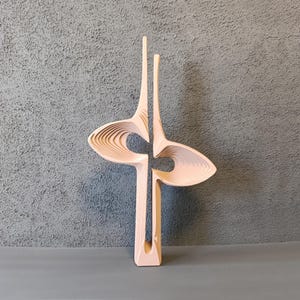 Modern Wooden Sculpture - Abstract Geometric Art, Handmade Minimalist Home Decor, Desk or Shelf Ornament