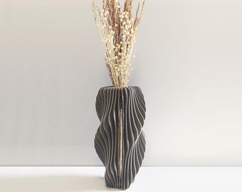 Sculptural Wood Vase: Wavy Layered Design, Custom Color, Modern Home Decor