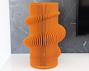 Orange Parametric Wood Vase: Modern Geometric Home Decor