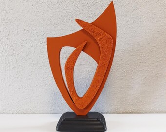 Terracotta Abstract Sculpture: Geometric MDF Art Decor on Wood Base