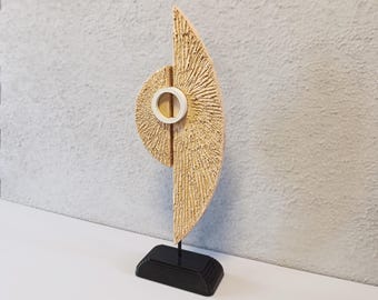 Handcrafted Abstract Wood Sculpture – Minimalist Geometric Table Decor