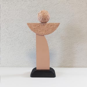 Modern Abstract Wood Sculpture: Geometric Concrete Texture, Customizable Colors