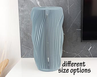 Blue Parabolic Wooden Vase: Nordic Minimalist Decor, Handmade Art