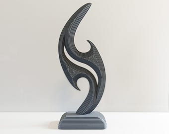 Modern Abstract Wood Sculpture: Layered MDF Concrete Look Art