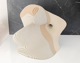 Layered Wood Abstract Sculpture: Modern Geometric Decor