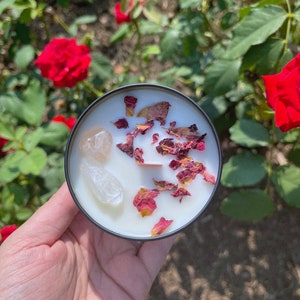 Intentional Candles With Crystals and Dried Flowers - 8oz