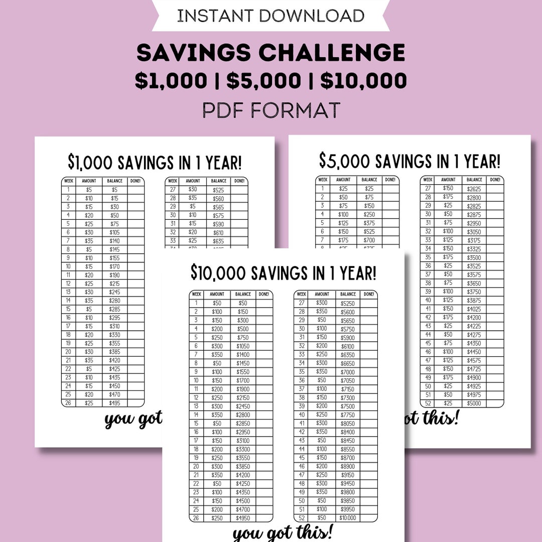 Money Savings Challenge Printable PDF Digital Download Instant