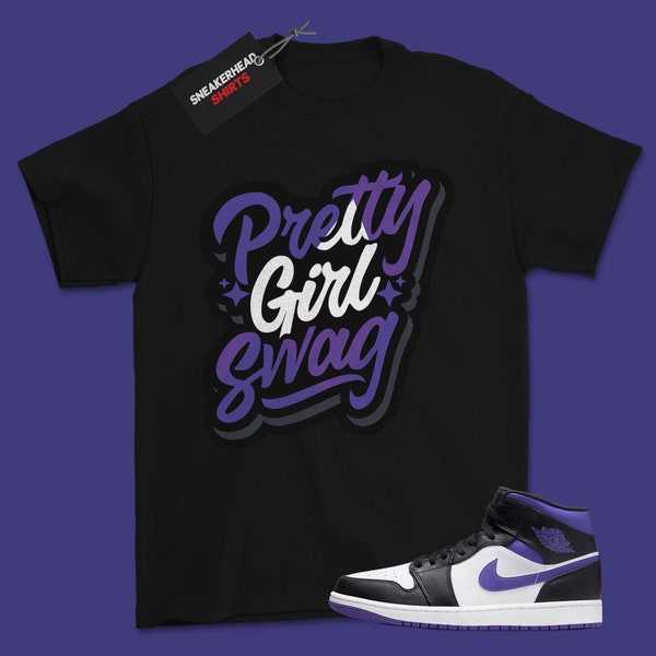 Swag, Jordan 1 Mid Court Purple White Black 554724-095 Matching Sneaker Shirt
