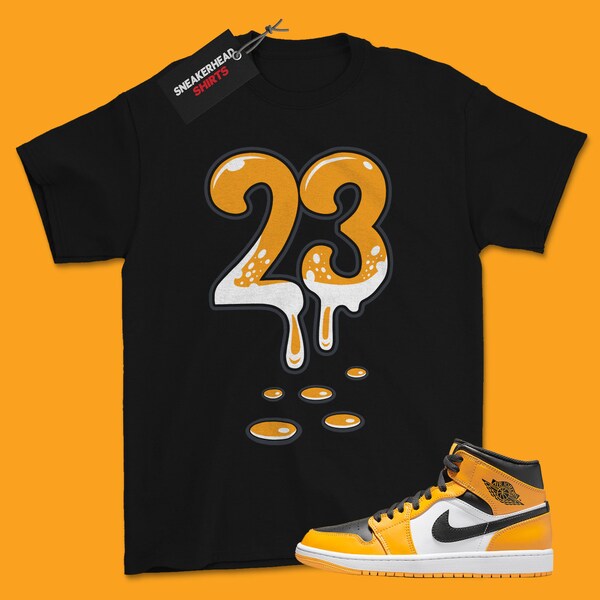 23, Shirt to Match Jordan 1 Mid Taxi Reverse Yellow Toe 554724-701 Matching Sneaker Tee