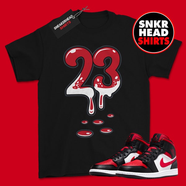 23, Shirt to Match Jordan 1 Mid Bred Toe White Black Red 2022 554724-079 Matching Sneaker Tee