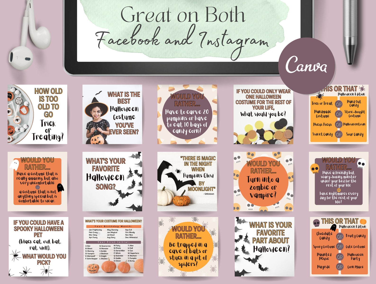 Halloween Social Media Engagement Posts: Canva Templates (digital ...