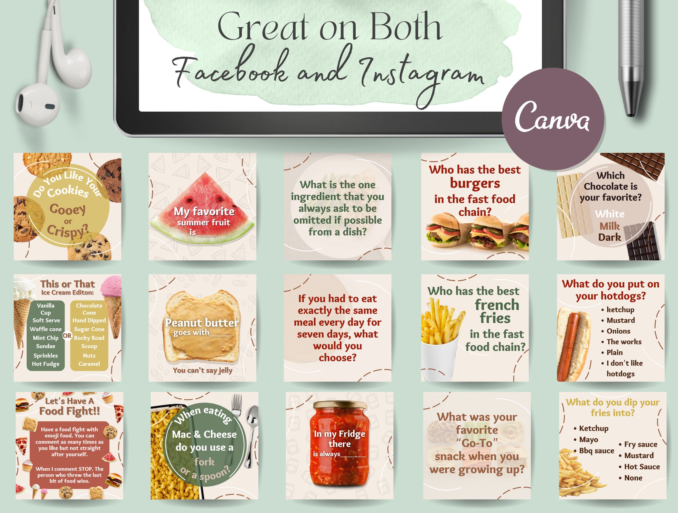 Food Themed Social Media Engagement Posts: Editable Canva Templates - Etsy