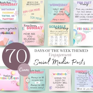 Dagen van de Week Engagement-posts, socialmedia-posts, engagementposts, social media-engagement, socialmedia-graphics, bewerkbare canva-posts, bewerkbare canva-berichten