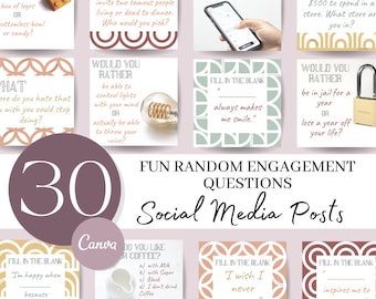 Publications fiançailles sur les réseaux sociaux : modèles de questions pour Canva (téléchargement numérique)