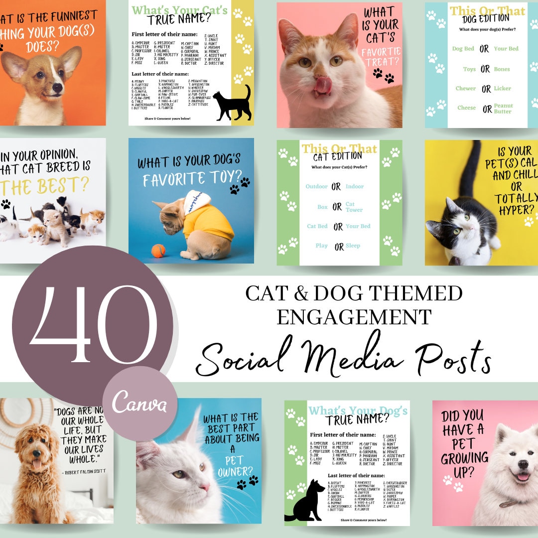 Pet Social Media Posts: Dog & Cat Engagement Templates (canva) - Etsy