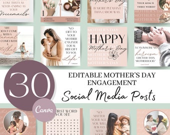 Publications Fête des Mères sur les réseaux sociaux : modèles Canva (téléchargement numérique)