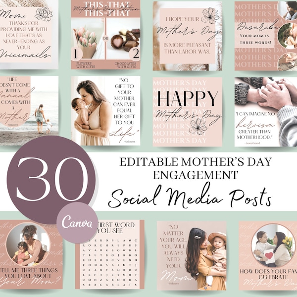 Mother's Day Social Media Posts, Ready Made Social Media Posts, Canva Social Media Templates, Ready To Post Instagram Posts, Instagram Posts