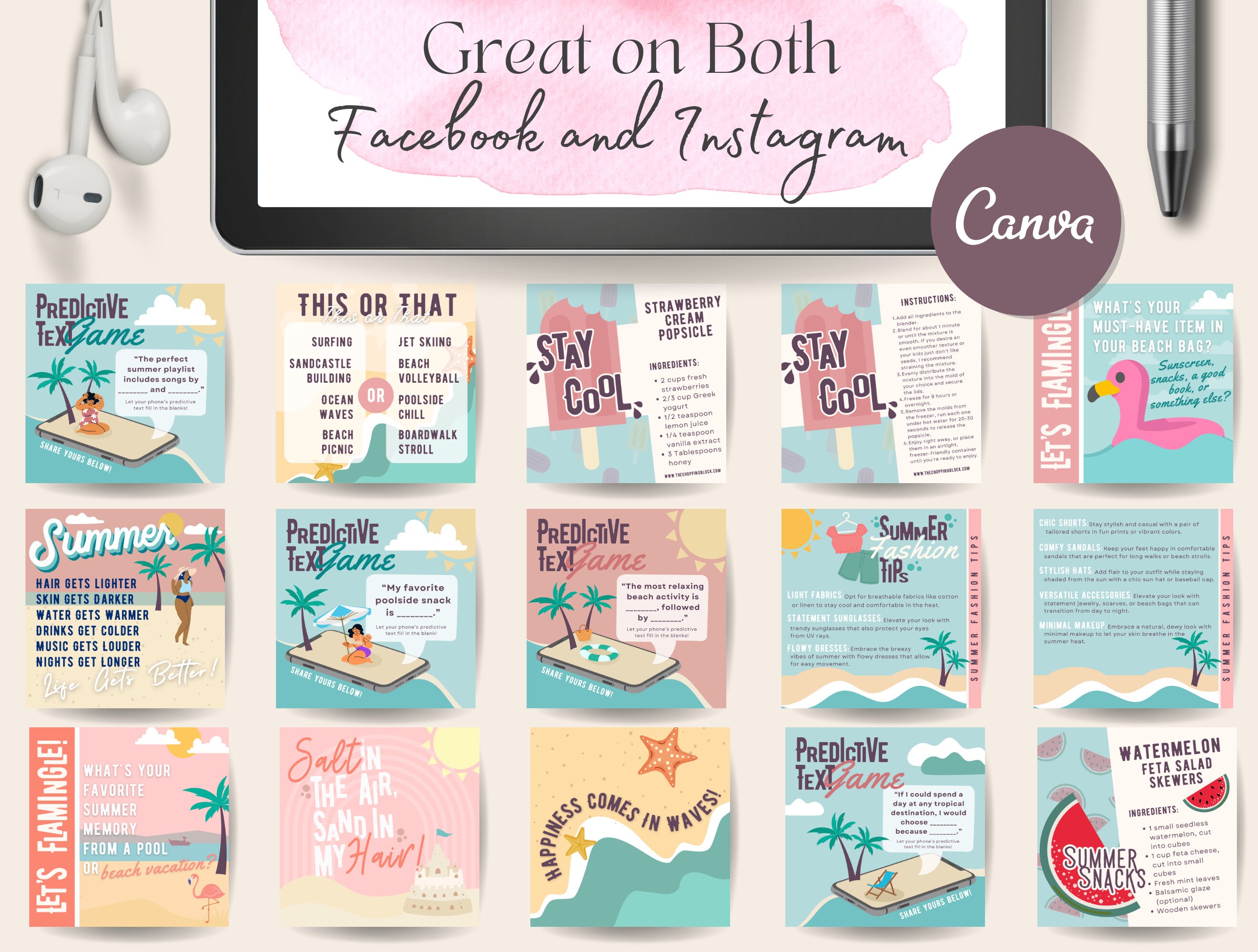 Beach Social Media Posts: Summer Engagement Templates (canva, 36) - Etsy