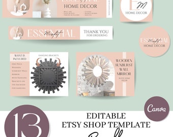 Etsy Shop Template Set: Pink Peach Minimalist Banner, Logo, Listing Photos (Canva)