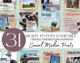 Publications Travel Engagement sur les réseaux sociaux : modèles Canva (téléchargement numérique)