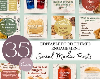 Food Themed Engagement Posts, Social Media Engagement Posts, Social Media Graphics, Editable Canva Templates, Canva Social Media, Instagram
