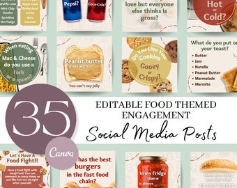 Food Themed Social Media Engagement Posts: Editable Canva Templates