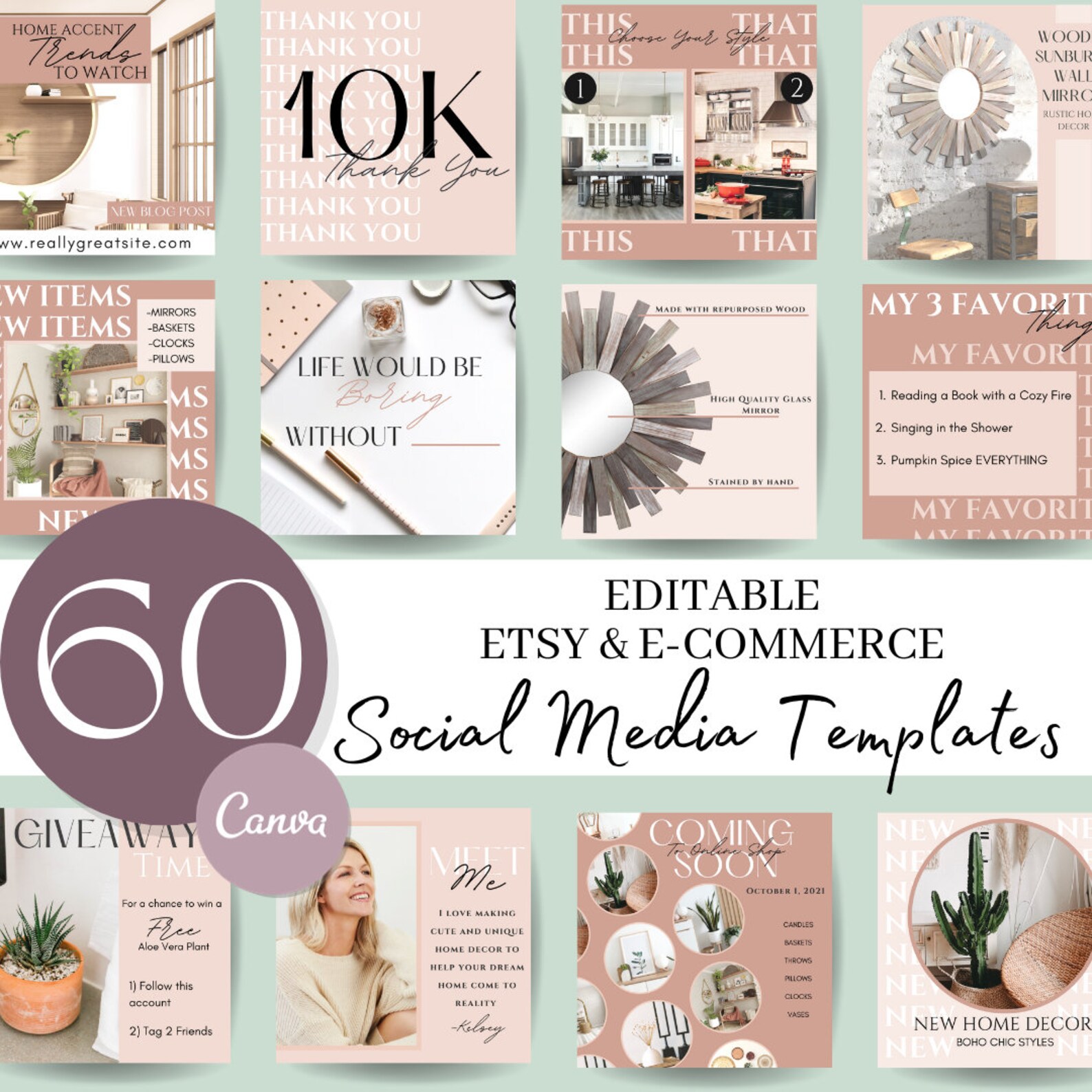 Etsy Shop Social Media Templates Pink Peach Canva Designs (digital