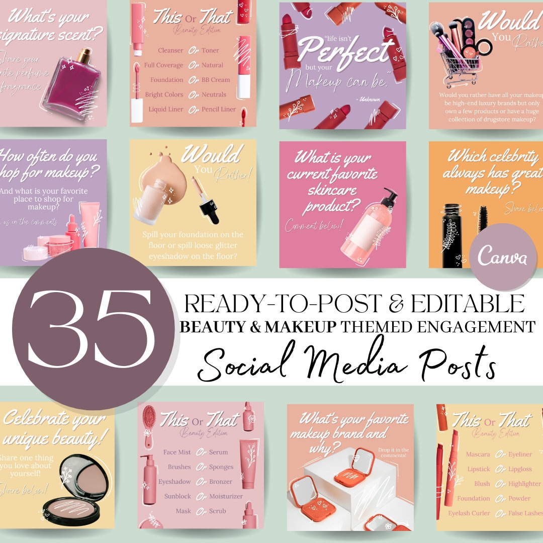 Beauty Social Media Posts: Engagement Templates for Canva - Etsy