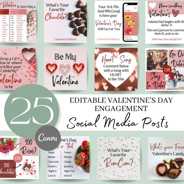 Valentine's Day Engagement Social Media Posts, Holiday Engagement Social Media, Canva Social Media Templates, Valentine's Day Social Media,