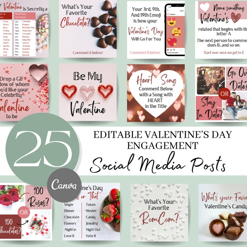 Valentine's Day Engagement Social Media Templates (canva) - Etsy