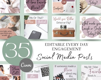35 Engagement Social Media Posts: Canva Templates (PDF)