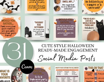 Articles d'engagement d'Halloween sur les réseaux sociaux : modèles Canva (téléchargement numérique)