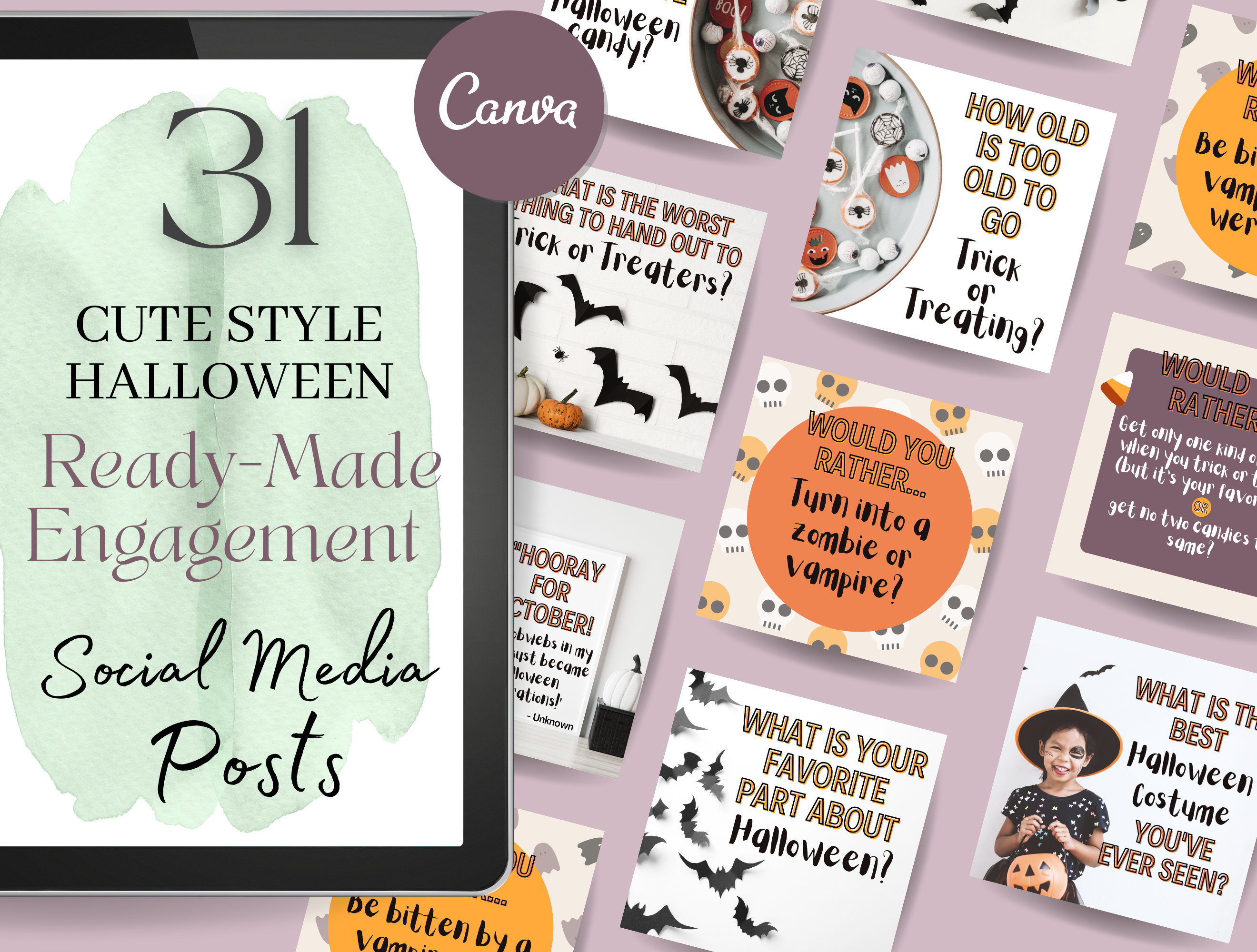 Halloween Social Media Engagement Posts: Canva Templates (digital ...