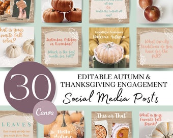 Autumn Thanksgiving Social Media Posts: Canva Templates (Digital Download)